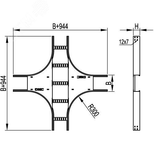 Ответвитель Х-образный 80х500 R=300мм цинк-ламельный 2