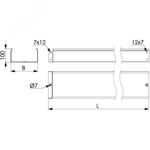 Лоток неперфорированный 100х100х3000 толщина 1.2мм 2