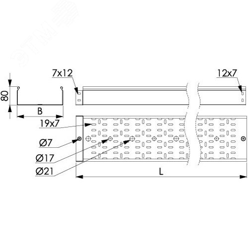 Лоток перфорированный 150х80 L=3000мм толщина 1.5мм цинк-ламельный 2