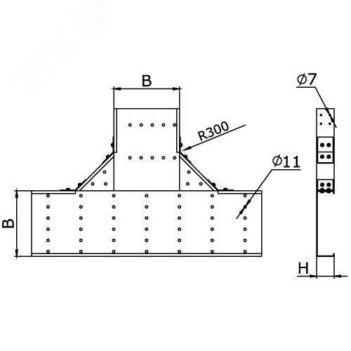 Ответвитель Т-образный горизонтальный 600х80 стеклопластик 2