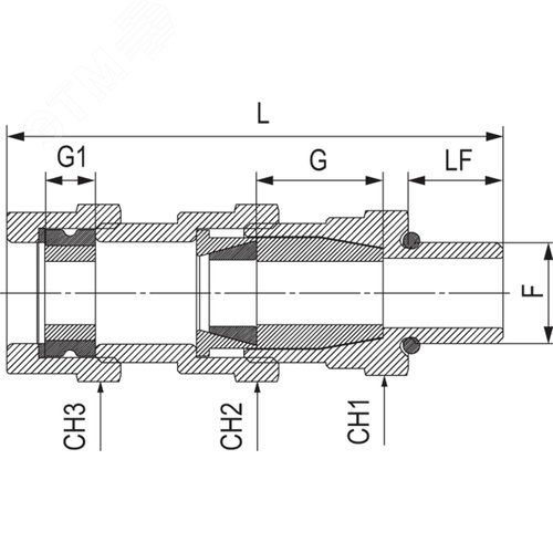 Взрывозащищенный кабельный ввод ADS под бронированный кабель, два уплотнения M25х1,5 d10,5-18мм D15-24мм. Никелированная латунь. IP66/68 2