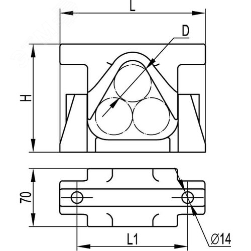 Держатель кабельный для крепления в треугольник д. 40-70 мм 2
