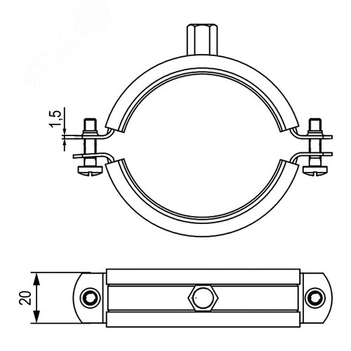 Хомут для средних нагрузок с изоляцией с гайкой М8 для труб d 2 1/2'' 2