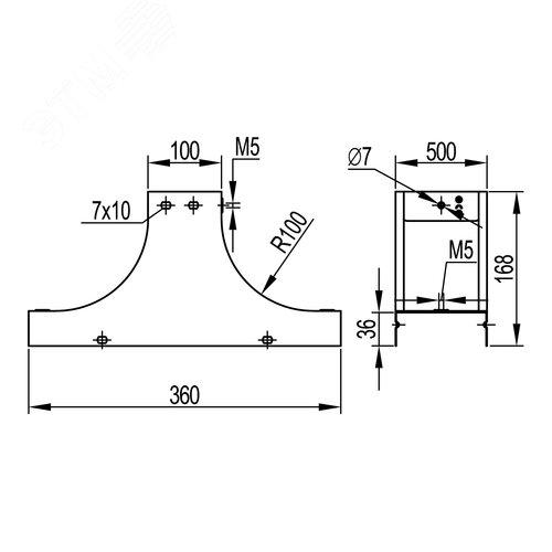 Крышка-ответвитель TS основание 500 H100 в комплекте крепежные элементы соединительные пластины 5