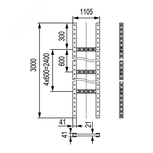 Вертикальная лестница 1000, L 3м, горячий цинк 2