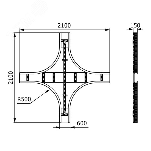 Ответвитель Х-образный листовой 150х600 R660 горячеоцинкованный 2