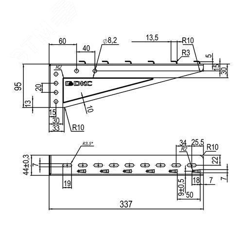 Консоль легкая для проволочного лотка основанием 300 мм 2