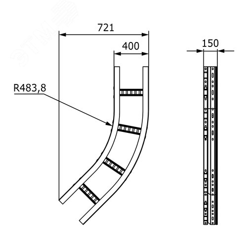 Угол лестничный 45 градусов 150x400 цинк-ламельный 2