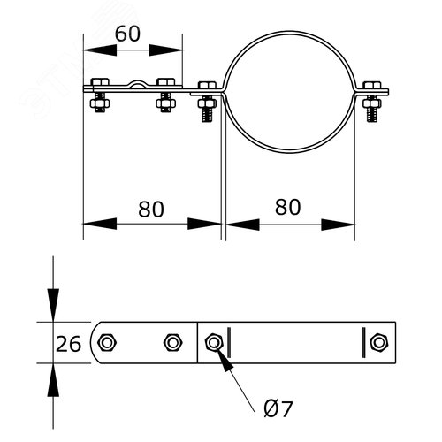 Хомут на металлические трубы 20-80мм диаметра медь 2