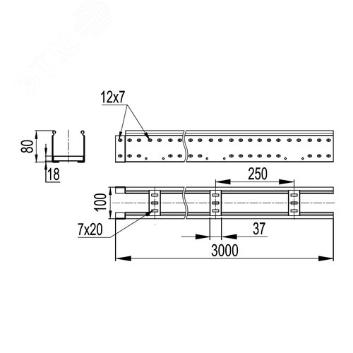 Лестничный лоток 80х100, L3000, горячий цинк 2