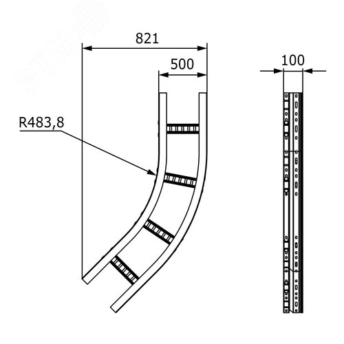 Угол лестничный 45 градусов 100x500 R660 горячеоцинкованный - фото 2