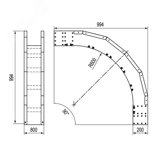 Угол листовой вертикальный внешний 90 градусов 200х800 R600 горячеоцинкованный - фото 2