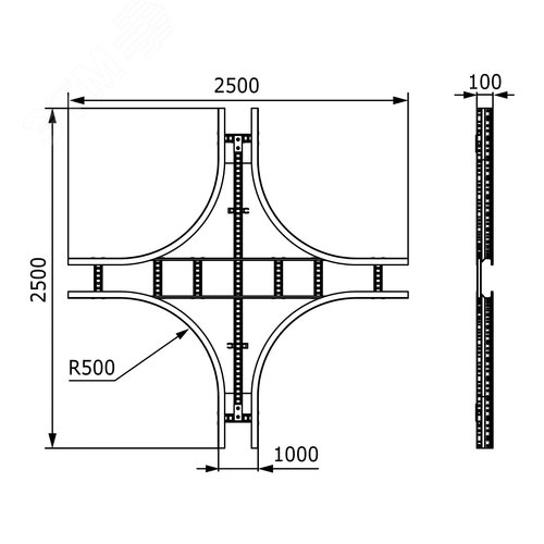 Ответвитель Х-образный лестничный 100х1000 горячеоцинкованный 2