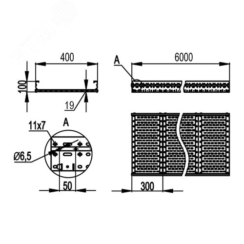 Лоток листовой 100х400 лонжерон 2 мм L=6000мм 2