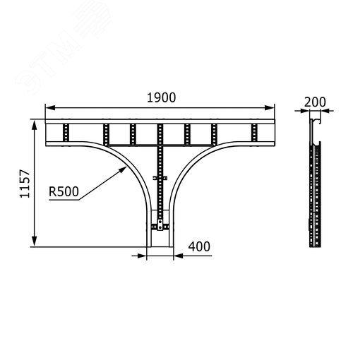 Ответвитель Т-образный листовой 200х400 R660 горячеоцинкованный 2