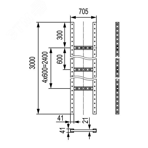 Вертикальная лестница 600, L 3м, горячий цинк 2