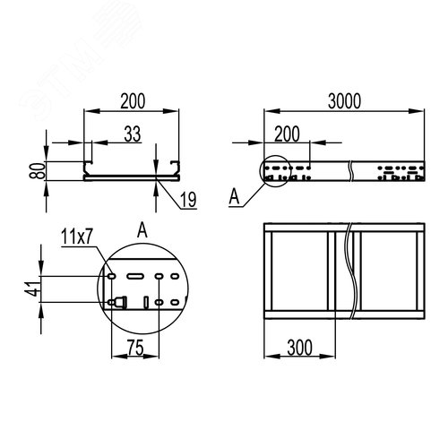 Лоток листовой неперфорированный 80х200 лонжерон 2 мм L=3000мм горячеоцинкованный 2