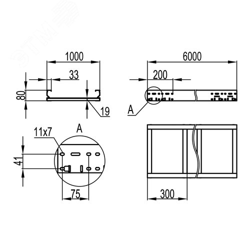 Лоток листовой неперфорированный 80х1000х6000 лонжерон 1.5мм цинк-ламельный 2