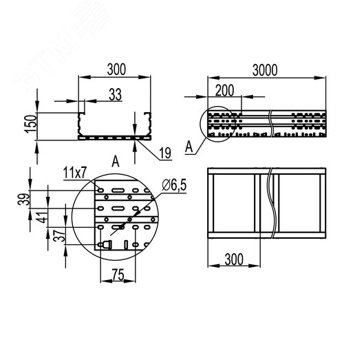 Лоток листовой неперфорированный 150х300 лонжерон 2 мм L=3000мм горячеоцинкованный 2