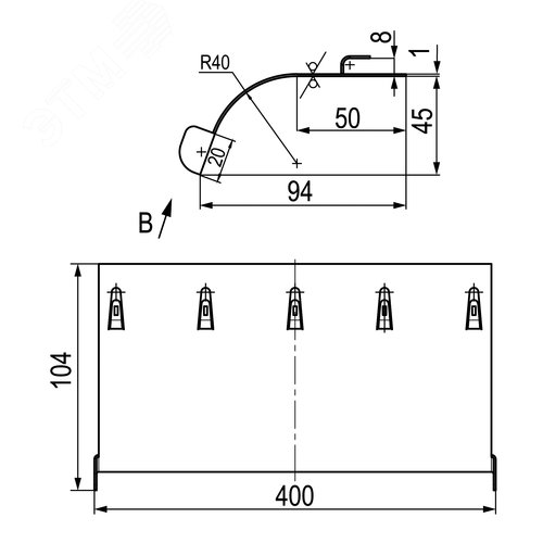 Ограничитель радиуса изгиба кабеля L 400 мм металлический 2