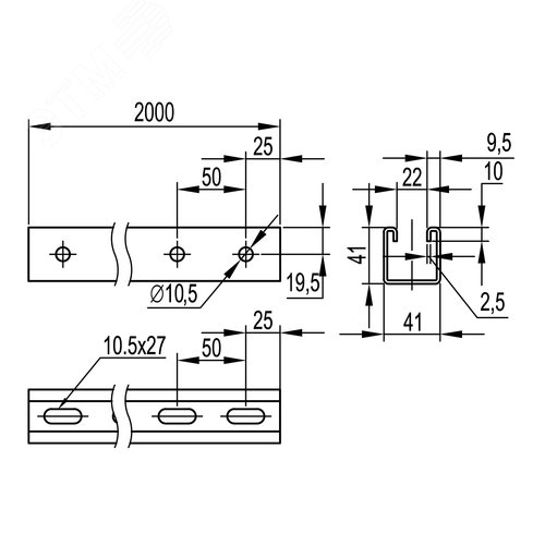 С-образный профиль 41x41, L2000, толщ.2,5 мм, INOX 304 (IBPM41200C) 2