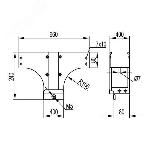 Ответвитель TDS Т-образный вертикальный универсальный основание 400в комплекте в комплекте крепежные элементы соединительные пластины 7