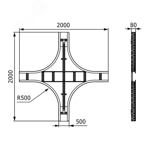 Ответвитель Х-образный листовой 80х500 R660 горячеоцинкованный 2