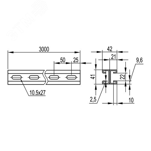 Профиль двойной С-образный DBM L=3000 толщина 2.5мм 2