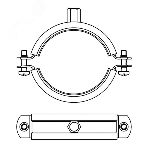 Хомут для высоких нагрузок с изоляцией с гайкой М12 для труб d 1'' 2