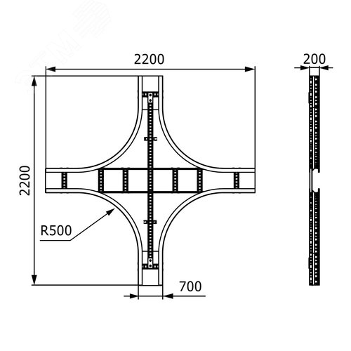 Ответвитель Х-образный листовой 200х700 цинк-ламельный 2