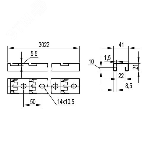Профиль С-образный для проволочного лотка 41х21 L3000 толщина 1.5 мм 2