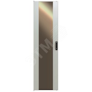 Дверь стеклянная с металлическими боковыми вставками (тип Z) 32Ux800мм трехточечный замок с ручкой для шкафов SZB/SZBR/SZBD/SZBSE/OTS1/DC/ECO-LINE серая (RAL7035) (WZ-1610-40-14-011) - Zpas