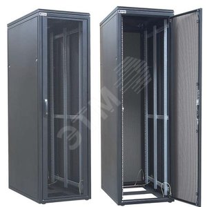 Шкаф серверный/ЦОД/DataBox 42U 1963x600х1000мм передняя дверь сталь с перфорацией 80% с ручкой задняя дверь двустворчатая перфорация 80% боковой сплошная панели ножки без крыши 2 пары 19‘ профессиональный черный (WZ-DCI-006-5(77)11-01-0000-2-161) - Zpas