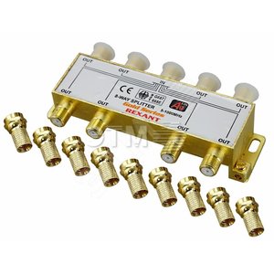 Делитель ТВ х 8 + 9шт. F  BOX 5-1000 МГц GOLD (etm05-6105-1) - REXANT