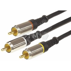 Шнур 3 RCA - 3 RCA, длина 1,5 метра, черный (GОLD- металл) (etm17-0233) - REXANT