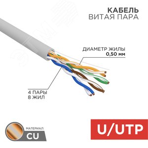 Кабель UTP 4PR 24AWG CAT5e 305м | 01-0043 | REXANT - фото 2