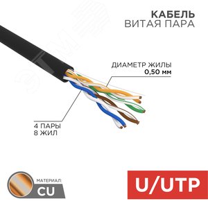Кабель UTP 4PR 24AWG CAT5e 305м OUTDOOR | 01-0045 | REXANT - фото 2