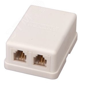 Розетка телефонная на стену. 2 входа 6Р-4С (RJ-11) (etm06-0101-B) - REXANT