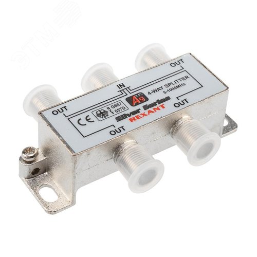 Делитель ТВ х 4 + 5шт. F BOX 5-1000 МГц Silver, - REXANT