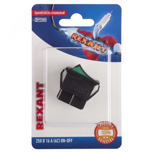 Выключатель клавишный 250V 16А (4с) ON-OFF зеленый с подсветкой (RWB-502, SC-767, IRS-201-1) (в упак. 1шт.) | 06-0304-B | REXANT 4