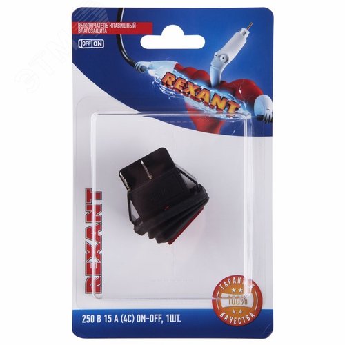 Выключатель клавишный 250V 15А (4с) ON-OFF красный с подсветкой ВЛАГОЗАЩИТА (RWB-507) (в упак. 1шт.) | 06-0307-C | REXANT