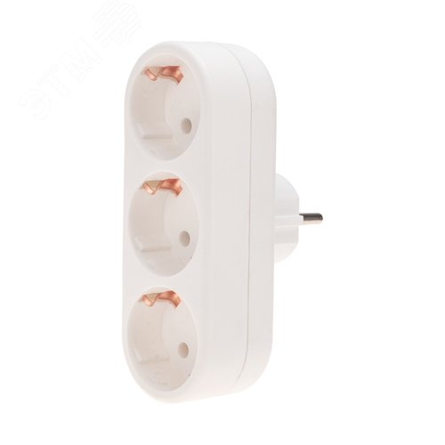Тройник электрический линейный 16 А вертикальный с заземлением, белый