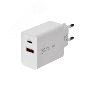 Устройство сетевое зарядное для iPhone, iPad Type-C + USB 3.0 с Quick charge, белое, - REXANT