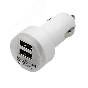 Автозарядка в прикуриватель 2хUSB с индикацией (АЗУ) (1000+2100 mA) белая - REXANT