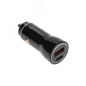 Автозарядка в прикуриватель АЗУ USB-A QC 3.0+USB-C PD 38 Вт черная - REXANT
