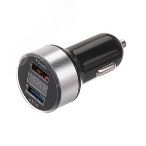 Автозарядка в прикуриватель 2хUSB с дисплеем, АЗУ, 1000+2100 mA, серебристая, - REXANT