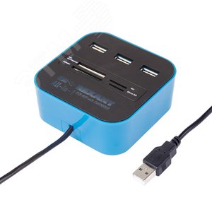 Разветвитель USB на 3 порта+картридер (все в одном) черный,, - REXANT