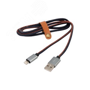 Кабель USB-Lightning для iPhone, 2,4A, nylon, denim, 1mУстройство зарядное, 18-4248, - REXANT