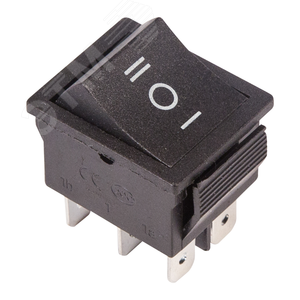 Выключатель клавишный 250V 15А (6с) ON-OFF-ON черный с нейтралью | 36-2370 | REXANT