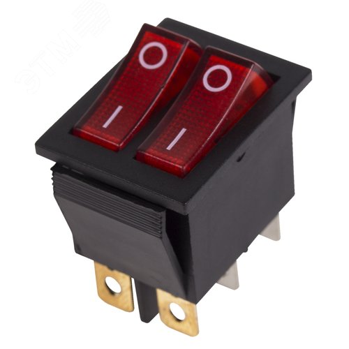 Выключатель клавишный 250V 15А (6с) ON-OFF красныйс подсветкой ДВОЙНОЙ REXANT (etm36-2410) - REXANT